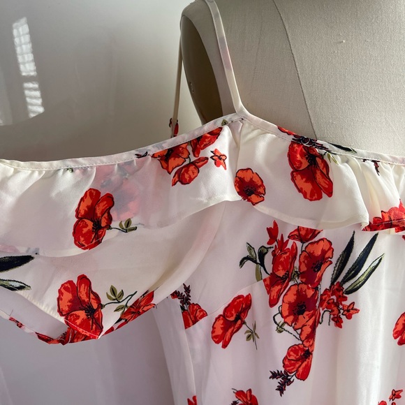 Abercrombie & Fitch Cream & Orange Floral Cold Shoulder Dress size XL - Picture 3 of 11